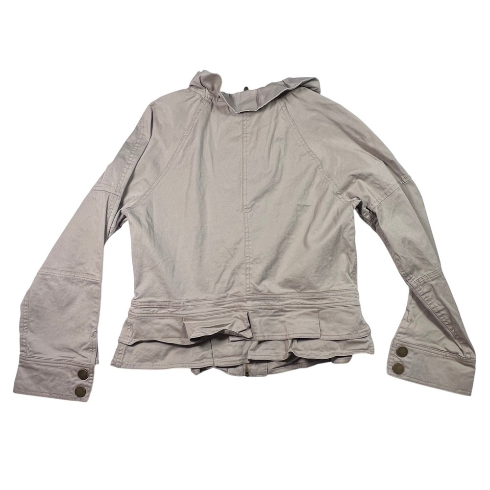 Luii Anthropologie Jacket Womens Large Taupe Beige Ruffle Hem Full Zip Cotton - Picture 6 of 9